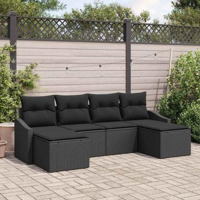 Set de masă pentru grădină cu pernă cu depozitare 6 pcs Negru GartenMobel Dekor