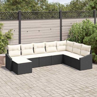 Set de canapele pentru grădină 8 pcs Negru și Crem poliratan GartenMobel Dekor