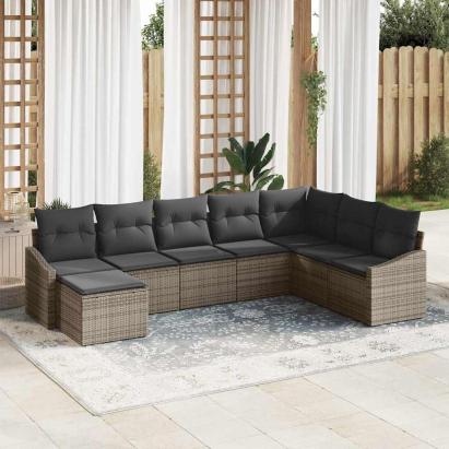 Set de canapele pentru grădină cu pernă 8 pcs Gri poliratan GartenMobel Dekor