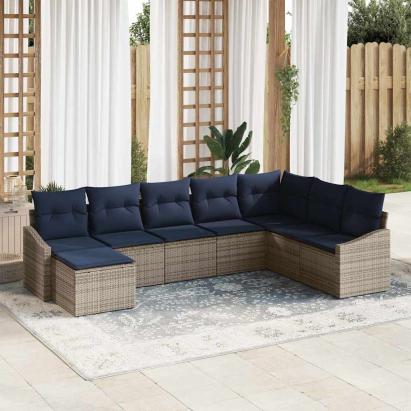 Set de canapele pentru grădină 8 pcs Gri și bleumarin poliratan GartenMobel Dekor