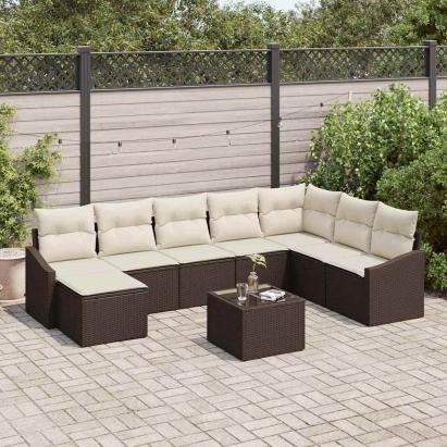 Set de canapele pentru grădină 8 pcs Maro și Crem poliratan GartenMobel Dekor