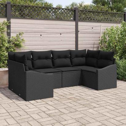 Set de canapele pentru grădină 6 pcs Negru poliratan GartenMobel Dekor