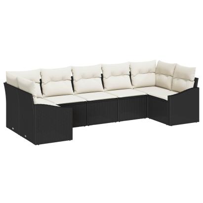 Set de canapele pentru grădină 7 pcs Negru și Crem poliratan GartenMobel Dekor