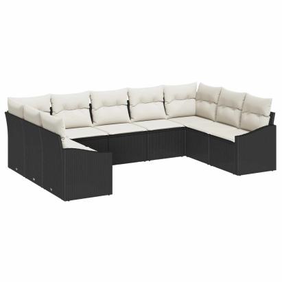 Set de canapele pentru grădină 9 pcs Negru și Crem poliratan GartenMobel Dekor