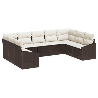 Set de canapele pentru grădină 9 pcs Maro și Crem poliratan GartenMobel Dekor