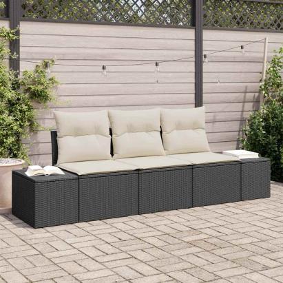 Set de canapele pentru grădină 3 pcs Negru și Crem poliratan GartenMobel Dekor