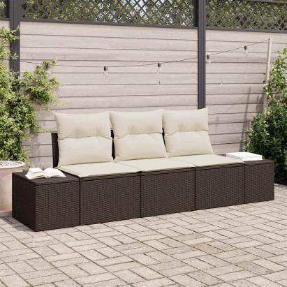 Set de canapele pentru grădină 3 pcs Maro și Crem poliratan GartenMobel Dekor