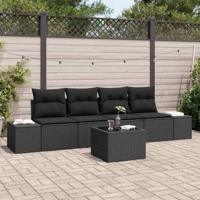 Set de canapele pentru grădină cu pernă 5 pcs Negru poliratan GartenMobel Dekor
