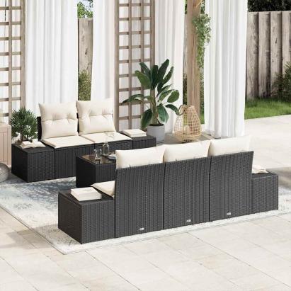 Set de canapele pentru grădină 6 pcs Negru și Crem poliratan GartenMobel Dekor