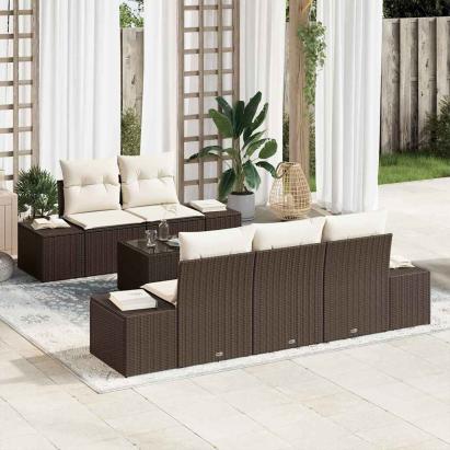 Set de canapele pentru grădină 6 pcs Maro și Crem poliratan GartenMobel Dekor
