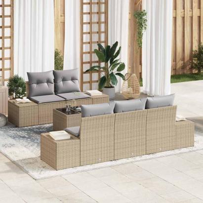 Set de canapele pentru grădină 6 pcs Bej și gri poliratan GartenMobel Dekor