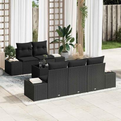 Set de canapele pentru grădină cu pernă 6 pcs Negru poliratan GartenMobel Dekor
