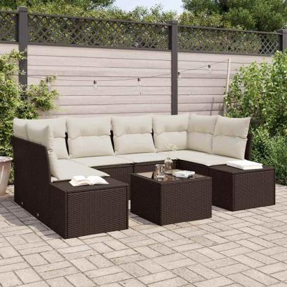 Set de canapele pentru grădină 8 pcs Maro și Crem poliratan GartenMobel Dekor