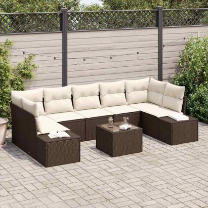 Set de canapele pentru grădină 8 pcs Maro și Crem poliratan GartenMobel Dekor