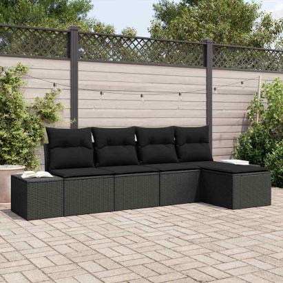 Set de canapele pentru grădină cu pernă 5 pcs Negru poliratan GartenMobel Dekor