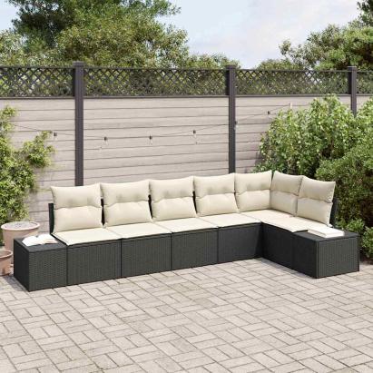 Set de canapele pentru grădină 6 pcs Negru și Crem poliratan GartenMobel Dekor