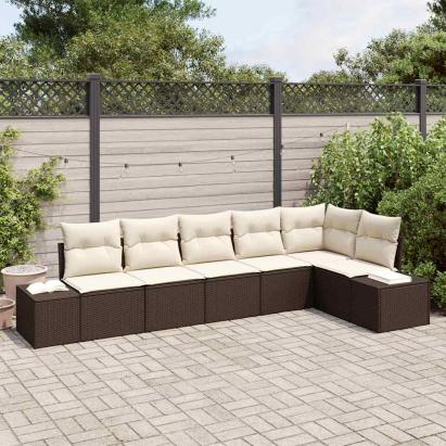 Set de canapele pentru grădină 6 pcs Maro și Crem poliratan GartenMobel Dekor