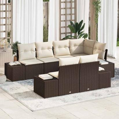 Set de canapele pentru grădină 7 pcs Maro și Crem poliratan GartenMobel Dekor