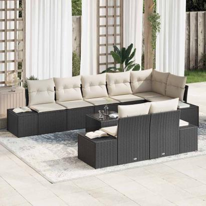 Set de canapele pentru grădină Negru și Crem Rattan poli GartenMobel Dekor