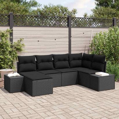 Set de canapele pentru grădină cu pernă 6 pcs Negru poliratan GartenMobel Dekor