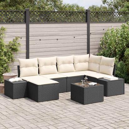 Set de canapele pentru grădină 6 pcs Negru și Crem poliratan GartenMobel Dekor