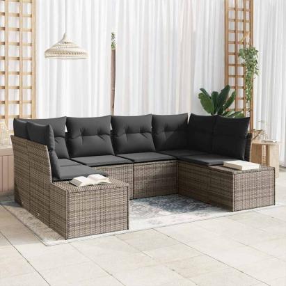 Set de canapele pentru grădină 6 pcs Gri Rattan poli GartenMobel Dekor