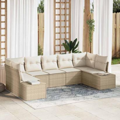 Set de canapele pentru grădină 7 pcs Bej și crem Rattan poli GartenMobel Dekor