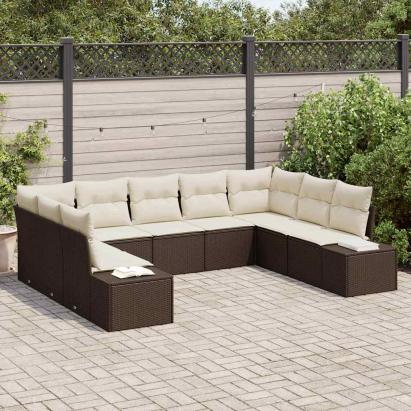 Set de canapele pentru grădină 9 pcs Maro și Crem Poliratan GartenMobel Dekor