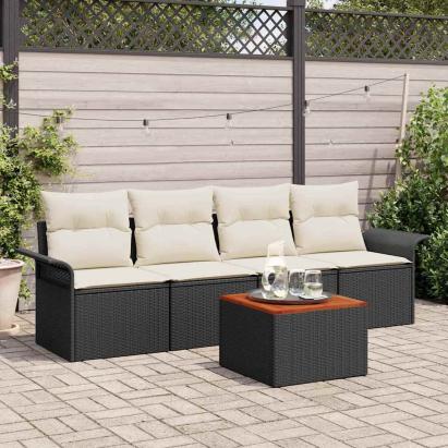 Set de canapele pentru grădină 5 pcs Negru și Crem poliratan GartenMobel Dekor