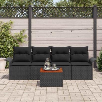 Set de canapele pentru grădină 5 pcs Negru poliratan GartenMobel Dekor