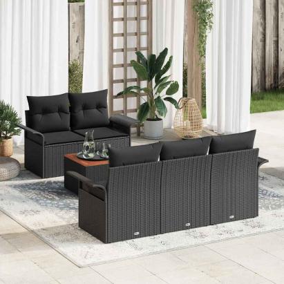 Set de canapele pentru grădină 6 pcs Negru poliratan GartenMobel Dekor