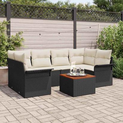 Set de canapele pentru grădină 7 pcs Negru și Crem poliratan GartenMobel Dekor