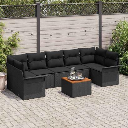 Set de canapele pentru grădină 8 pcs Negru poliratan GartenMobel Dekor