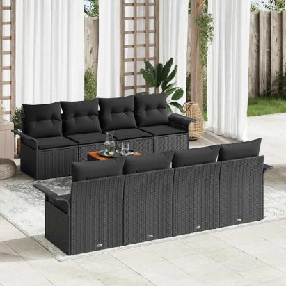 Set de canapele pentru grădină 9 pcs Negru poliratan GartenMobel Dekor