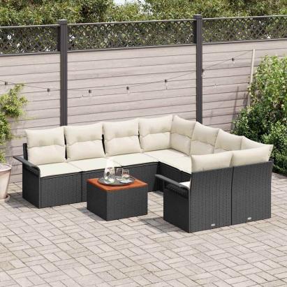 Set de canapele pentru grădină 9 pcs Negru și Crem poliratan GartenMobel Dekor
