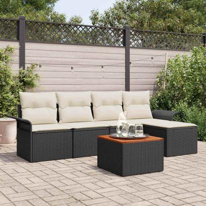 Set de canapele pentru grădină 6 pcs Negru și Crem poliratan GartenMobel Dekor