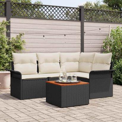 Set de canapele pentru grădină 5 pcs Negru și Crem poliratan GartenMobel Dekor