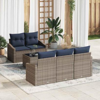 Set de canapea cu pernă 6 pcs Gri și bleumarin poliratan GartenMobel Dekor