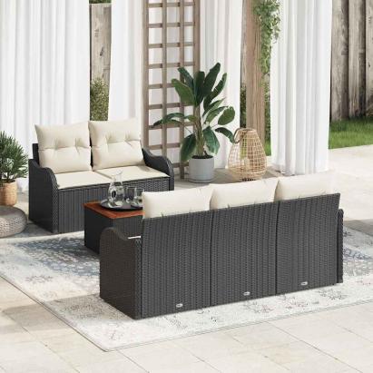 Set de canapele pentru grădină 6 pcs Negru și Crem poliratan GartenMobel Dekor