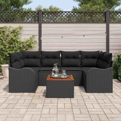 Set de canapele pentru grădină 7 pcs Negru poliratan GartenMobel Dekor