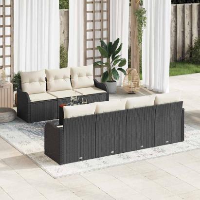 Set de canapele pentru grădină 8 pcs Negru și Crem poliratan GartenMobel Dekor