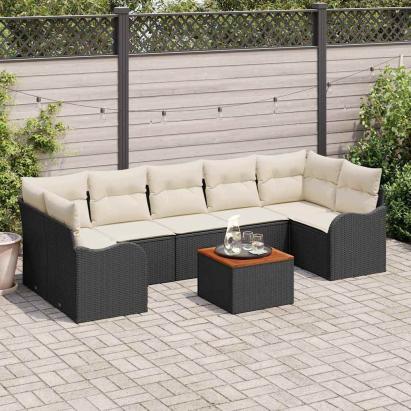 Set de canapele pentru grădină 8 pcs Negru și Crem poliratan GartenMobel Dekor