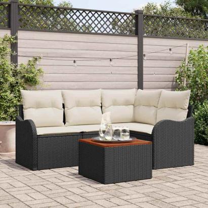 Set de canapele pentru grădină 5 pcs Negru și Crem poliratan GartenMobel Dekor