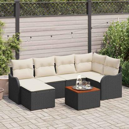 Set de canapele pentru grădină 7 pcs Negru și Crem poliratan GartenMobel Dekor