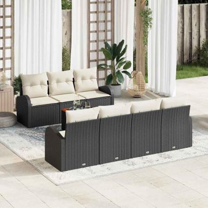 Set de canapele pentru grădină 8 pcs Negru și Crem poliratan GartenMobel Dekor