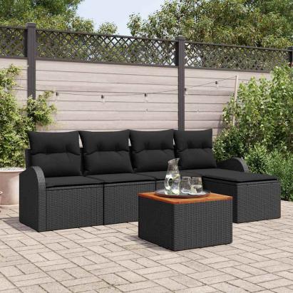 Set de canapele pentru grădină 6 pcs Negru poliratan GartenMobel Dekor