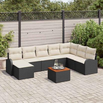 Set de canapele pentru grădină 9 pcs Negru și Crem poliratan GartenMobel Dekor