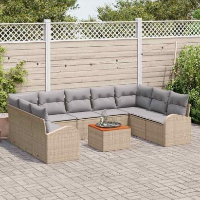Set de canapele pentru grădină 10 pcs Beige și gri deschis GartenMobel Dekor