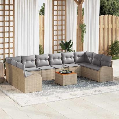 Set de canapele pentru grădină 11 pcs Beige și gri deschis GartenMobel Dekor