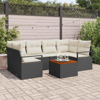 Set de canapele pentru grădină 7 pcs Negru și Crem poliratan GartenMobel Dekor